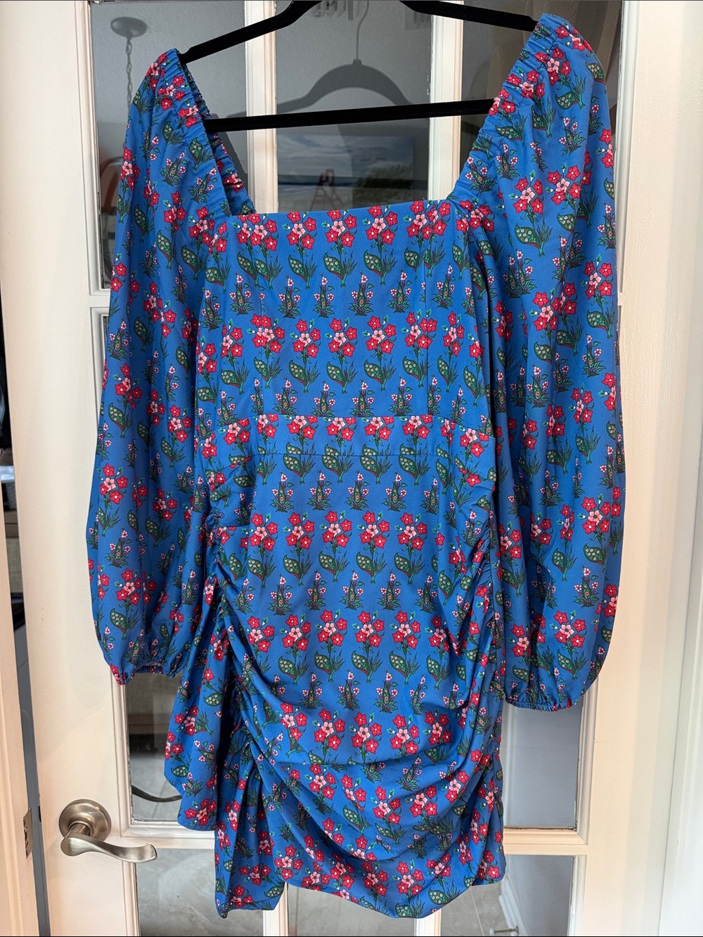 RHODE blue floral puff sleeves, roused mini dress size M